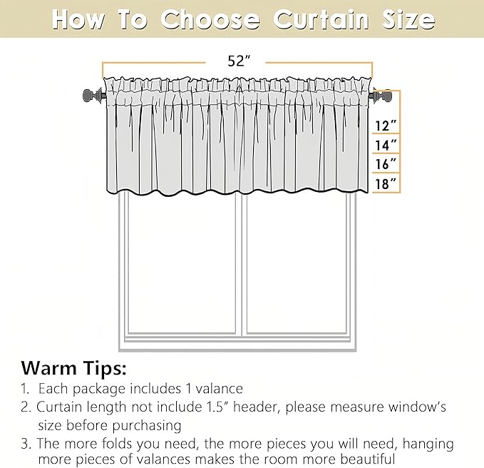 OVZME Valance for Windows, Light Filtering Faux Linen Textured Small Kitchen Valances for Windows, Dual Rod Pocket Farmhouse Short Curtain for Bathroom Basement, 52Wx18L inch, 1 Piece, Dark Grey