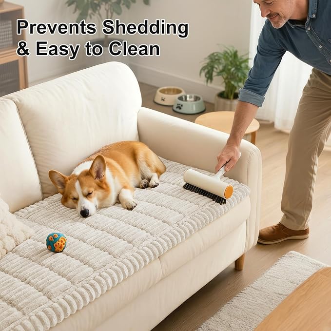 Smiry Couch Cover for Dogs Washable, Non Slip Fuzzy Pet Couch Covers for 3 Cushion Sofa Pet Friendly, Thick Soft Sofa Slipcovers Cushion Protector (White, 27.6" x 82.7")