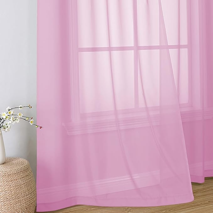 Simplebrand Pink Sheer Curtains 63 Inch Length 2 Panels, Rod Pocket Solid Color Window Sheer Curtain Panels, Elegant Curtains & Drapes for Living Room, Bedroom 2 Panels (42" W x 63" L)
