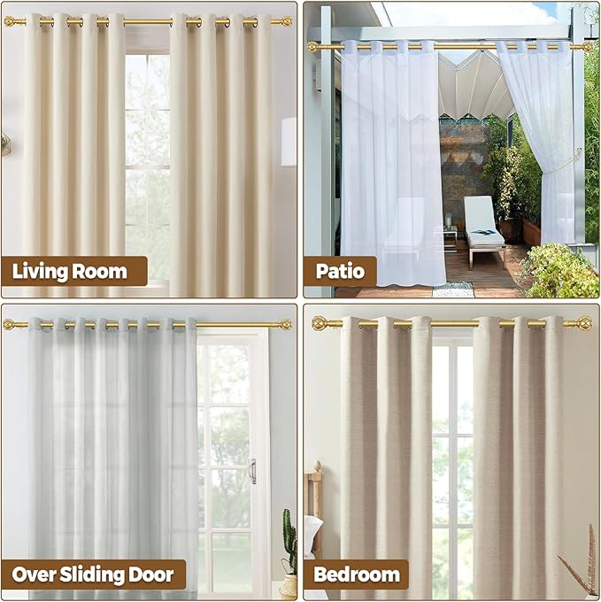 KAMANINA Gold Curtain Rod 72 to 144 Inch (6-12 Feet), Telescoping Single Drapery Rods, 7/8 Inch Heavy Duty Curtain Rods for Windows 66 to 144 Inches, Netted Texture Finials