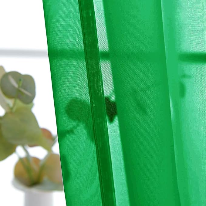 SpaceDresser Basic Rod Pocket Sheer Voile Window Curtain Panels Green 1 Pair 2 Panels 26 Width 40 Inch Long for Kitchen Bedroom Children Living Room Yard（Green，26Wx 40L）