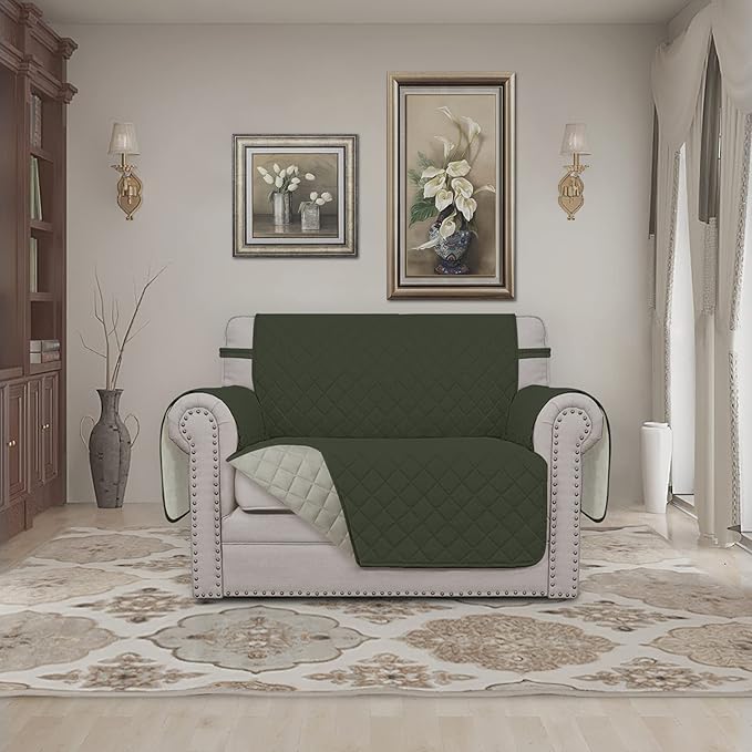 Easy-Going Oversized Chair Sofa Slipcover Reversible Sofa Cover Water Resistant Couch Cover Furniture Protector Cover with Elastic Straps for Pets Dog (Oversized Chair, Army Green/Beige)