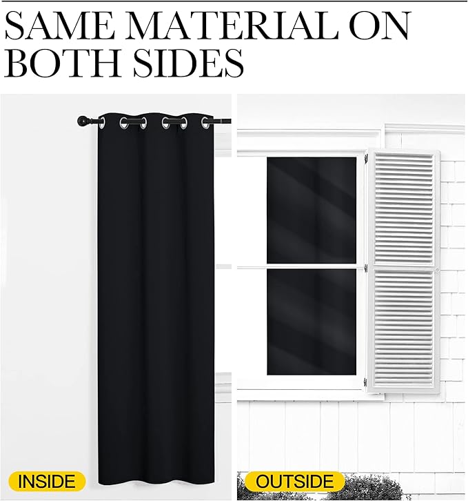 NICETOWN Bedroom Blackout Curtains Panels, 1 Pair, 55 inches by 92 Inch, Black, Triple Weave Energy Saving Thermal Insulated Solid Grommet Blackout Draperies for Patio