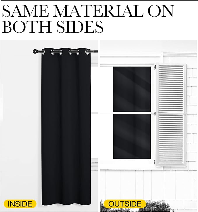 NICETOWN Blackout Curtains Panels for Bedroom, 2 Panels, 52 x 70 Inch, Black, 3 Pass Microfiber Noise Reducing Thermal Insulated Solid Ring Top Blackout Window Drapes