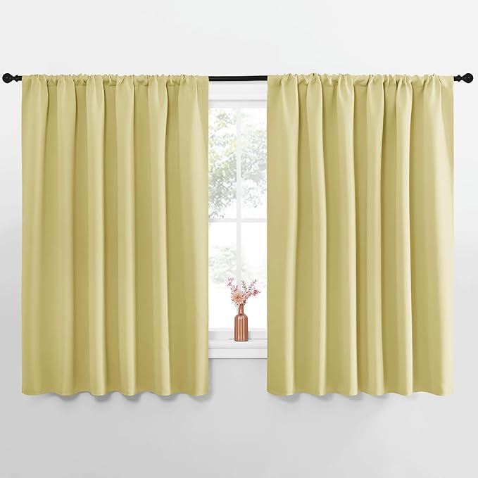 NICETOWN Blackout Curtains for Bedroom, Blackout Curtain Panels, Paler Yellow, 1 Pair, 62 by 63-inch, Window Treatment Energy Saving Thermal Insulated Solid Rod Pocket Blackout Drapes/Draperies