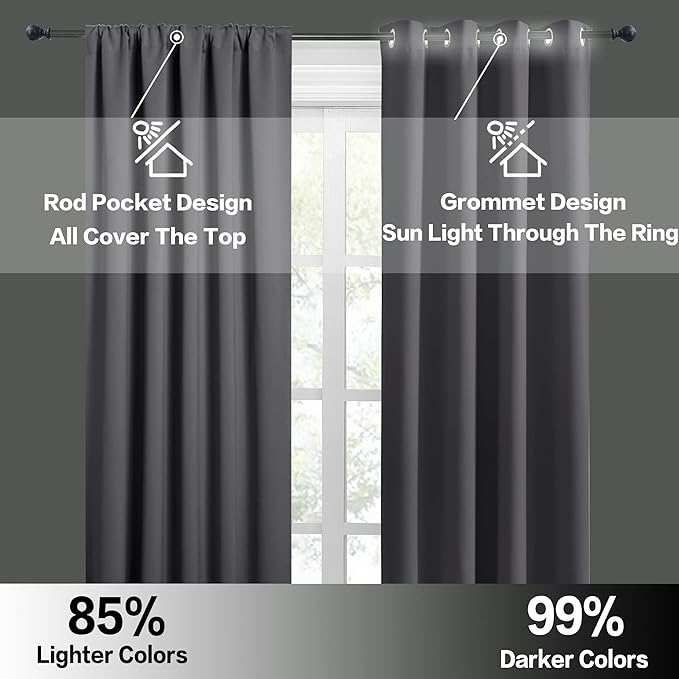 RYB HOME Extra Wide Blackout Curtains for Bedroom Living Room 63 inches Long, Thermal Insulated Privacy Drapes for Nursery Home Theater Dining Room, Width 70 by Length 63, Grey, 2 Panels