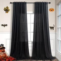 Pitalk Black Linen Sheer Curtains 72 Inch Length for Bedroom Man Cave 2 Panel Back Tab Pocket Light Filtering Semi Privacy Modern Industrial Farmhouse Curtains for Living Room Gothic Decor 52x72 Long