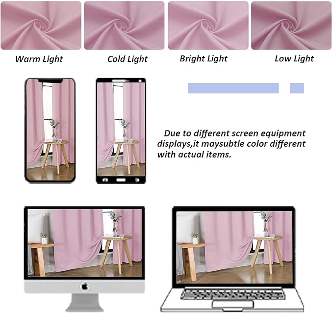 Simplebrand Ava Pink Blackout Curtains for Bedroom 72 Inch Length 2 Panels Set, Privacy Thermal Insulated Rod Pocket Door Window Curtains for Patio French Front Door, W40 x L72 Inch