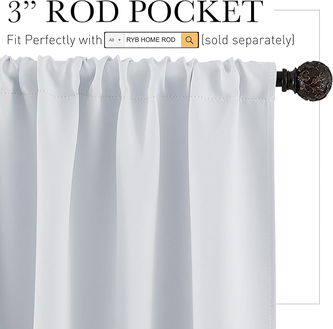 RYB HOME Curtains for Bedroom 84 inches Long 2 Panels Set, Privacy Thermal Insultaed Sunlignt Heat Blocking Drapes for Nursery Rental Room, Width 42 by Length 84, Greyish White