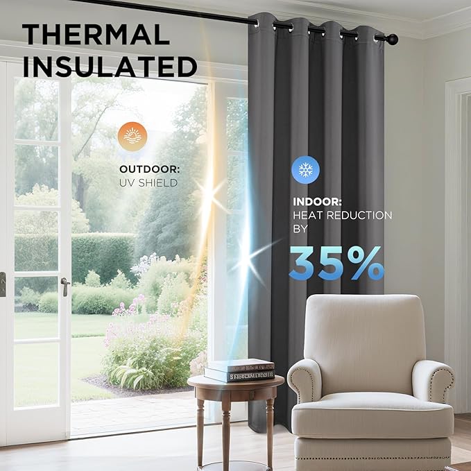 Joydeco Blackout Curtains 54 Inch Length 2 Panels Set, Thermal Insulated Long Curtains& Drapes 2 Burg, Room Darkening Grommet Drapes for Living Room Bedroom Window (W52 x L54 Inch, Light Grey)