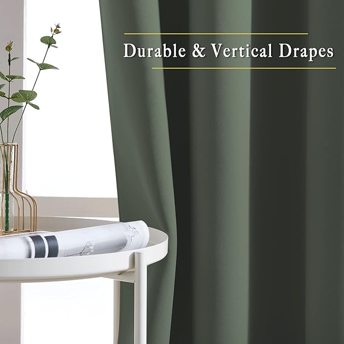 NICETOWN Bedroom Blackout Curtains 95 inch Length - Triple Weave Energy Saving Thermal Insulated Solid Grommet Blackout Draperies for Patio/Hall (1 Pair, 80 inches Wide, Dark Mallard)