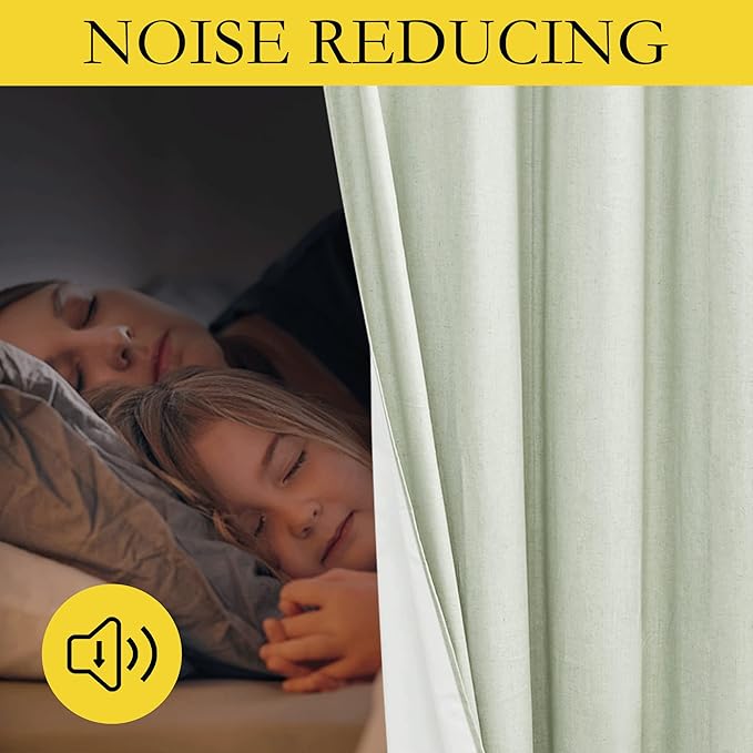 NICETOWN Extra Long Linen 100% Blackout Curtains 120" Length 2 Panels Set with Thermal Insulated Liners, Sage Green, 62" Width, Farmhouse Style Window Draperies for Patio Sliding Glass Door