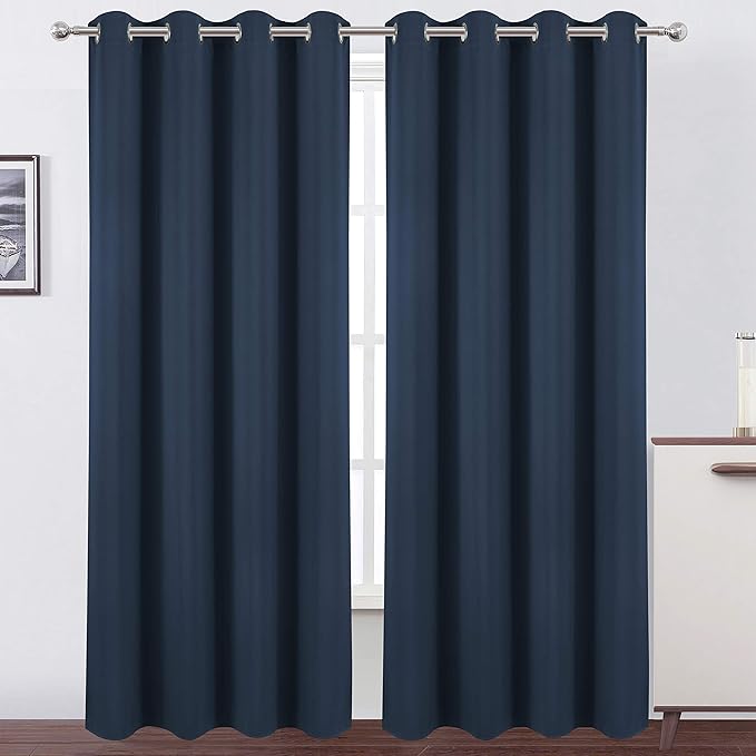 LEMOMO Blackout Curtains 66 x 95 inch/Navy Blue Curtains Set of 2 Panels/Thermal Insulated Room Darkening Bedroom Curtains