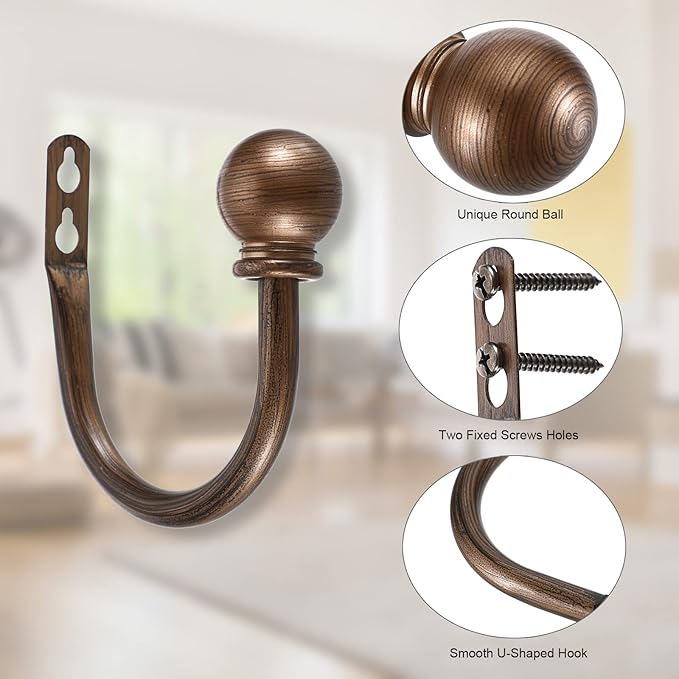 Sumnacon Set of 2 Decorative Curtain Holdbacks, Wall Mounted Aluminum Alloy Window Drapery Tiebacks for Bedroom, Livingroom Office Come with Screws, Red Bronze