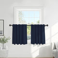 PONY DANCE Small Window Curtains - 36 inch Length Short Kitchen Curtain Tiers Rod Pocket Blackout Panels for Basement/Bedroom, W 42" x L 36", Navy Blue, 2 Pieces