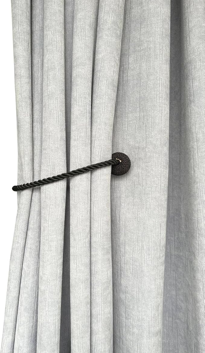 MELALUXE 2 Pack Magnetic Curtain Tiebacks, Decorative Curtain Holdbacks for Window Décor (Black)