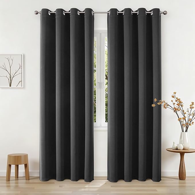 Joydeco Blackout Curtains 90 Inch Length 2 Panels Set, Thermal Insulated Long Curtains& Drapes 2 Burg, Room Darkening Grommet Drapes for Living Room Bedroom Window (Dark Grey, W52 x L90 Inch)