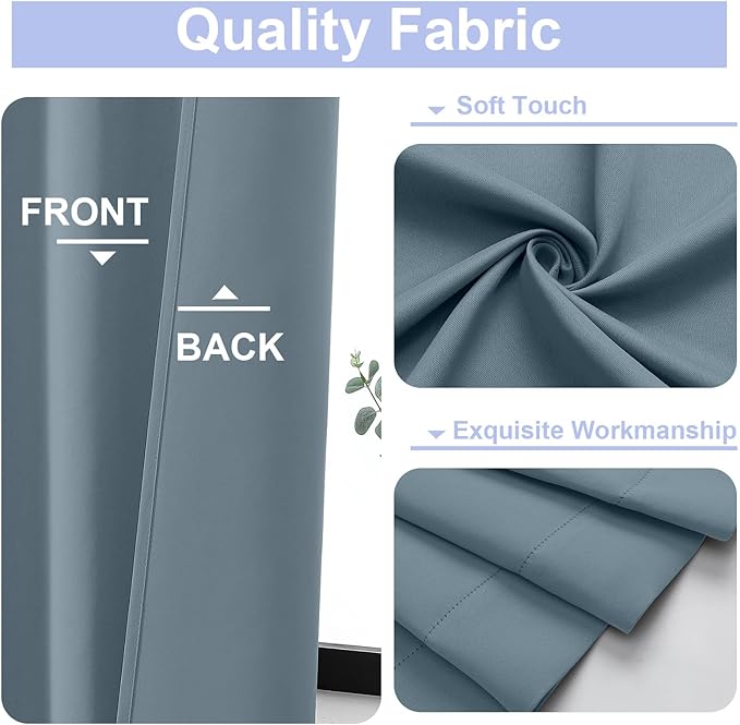 Simplebrand Stone Blue Blackout Curtains for Bedroom 102 Inches Long 2 Panels, Solid Thermal Insulated, Energy Saving Living Room Window Treatment Curtains Blackout Drapes, W50 x L102 Inch, Stone Blue