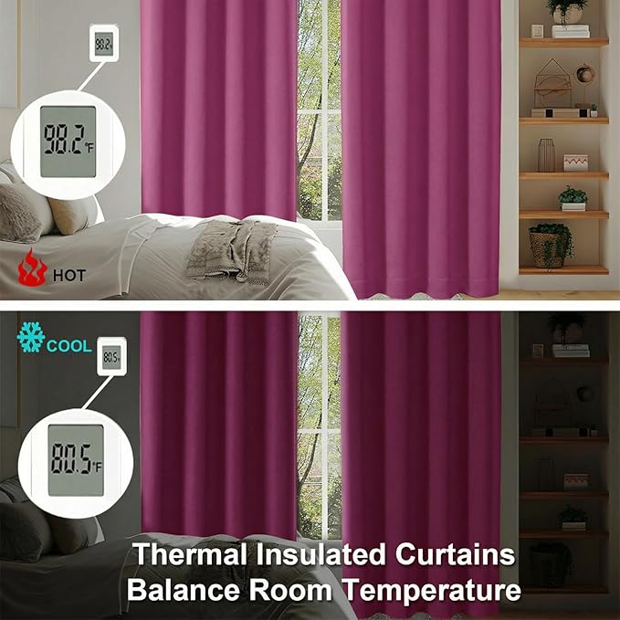 Simplebrand Ava Hot Pink Blackout Curtains for Bedroom 84 Inch Length 2 Panels Set, Solid Thermal Insulated Privacy Nursery Window Treatment Curtains Blackout Drapes, W40 x L84 Inch, Hot Pink