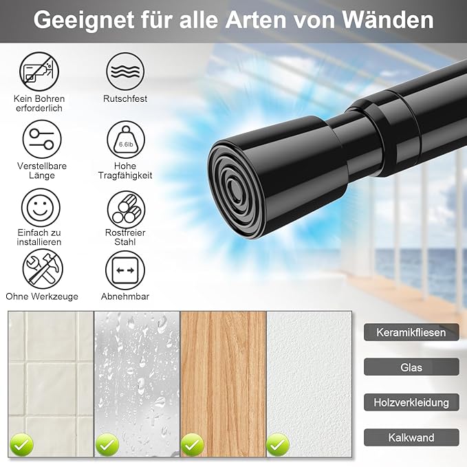 AIZESI Spring Tension Rods Adjustable Tension Curtain Rod Small Tension Rod No Drilling Expandable Spring Loaded Curtain Tension Rod（Black,26" to 39"-4Pcs)