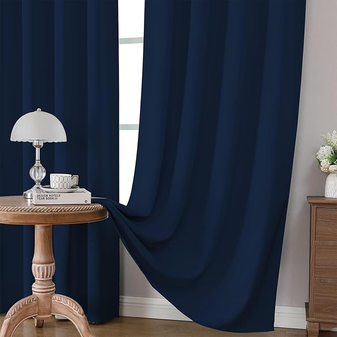 CUCRAF Navy Blue Blackout Curtains 108 inch Length 2 Panels Set, Rod Pocket Room Darkening Drapes for Bedroom Living Room, Insulated Thermal Light Blocking Window Curtain (W52 x L108 Inch)