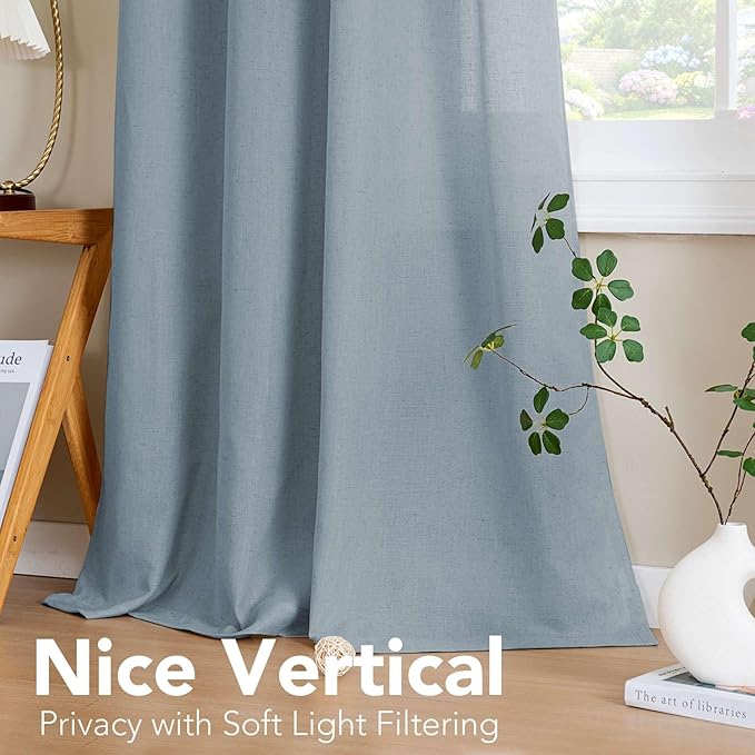 H.VERSAILTEX Linen Curtains Home Decorative Nickel Grommet Curtains Privacy Added Energy Saving Light Filtering Window Treatments Draperies for Bedroom, Stone Blue, 2 Panels, 52 x 96 - Inch