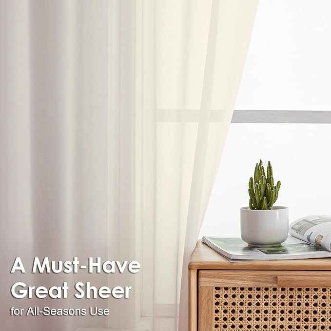 OVZME Cream Sheer Curtains 36 inch Length 2 Panels Set, Light Filtering Voile Rod Pocket Short Window Curtians for Bathroom Living Room Farmhouse Small Windows, Each 42Wx36L Inches