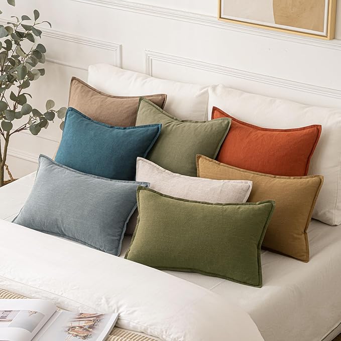 MIULEE Decorative Linen Euro Sham Pillow Covers 22x22 Inch Blue Boho Farmhouse Neutral Couch Throw Pillows for Bed Pack of 2 Accent Coastal Modern Pillowcase Summer Sofa Livingroom Home Decor