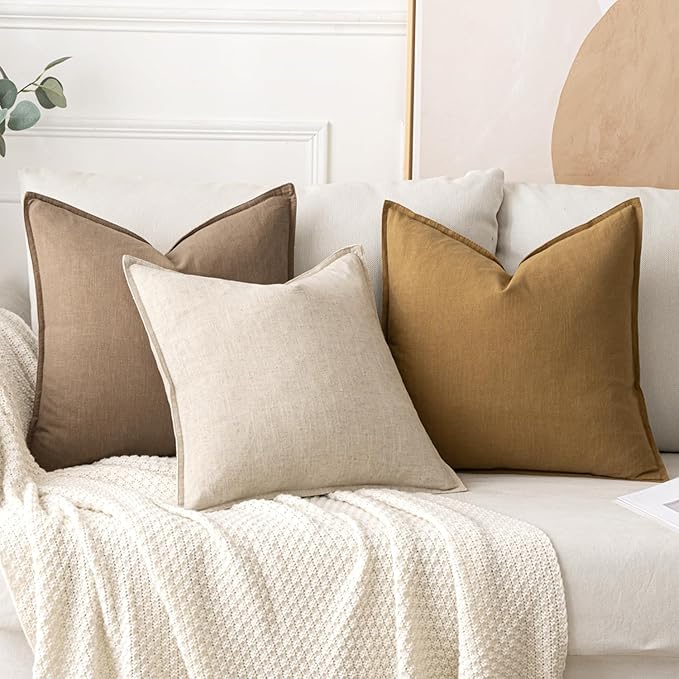 MIULEE Decorative Linen Euro Sham Pillow Covers 22x22 Inch Khaki Boho Farmhouse Neutral Winter Couch Throw Pillows for Bed Pack of 2 Accent Modern Pillowcase Sofa Livingroom Home Decor