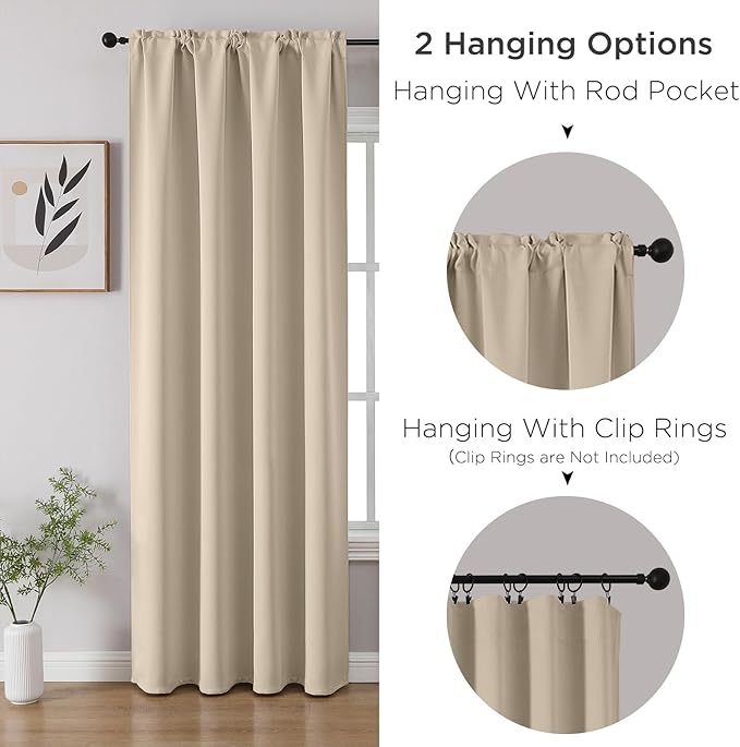 CUCRAF Light Beige Blackout Curtains 108 inch Length 2 Panels Set, Rod Pocket Room Darkening Drapes for Bedroom Living Room, Insulated Thermal Light Blocking Window Curtain (W52 x L108 Inch)