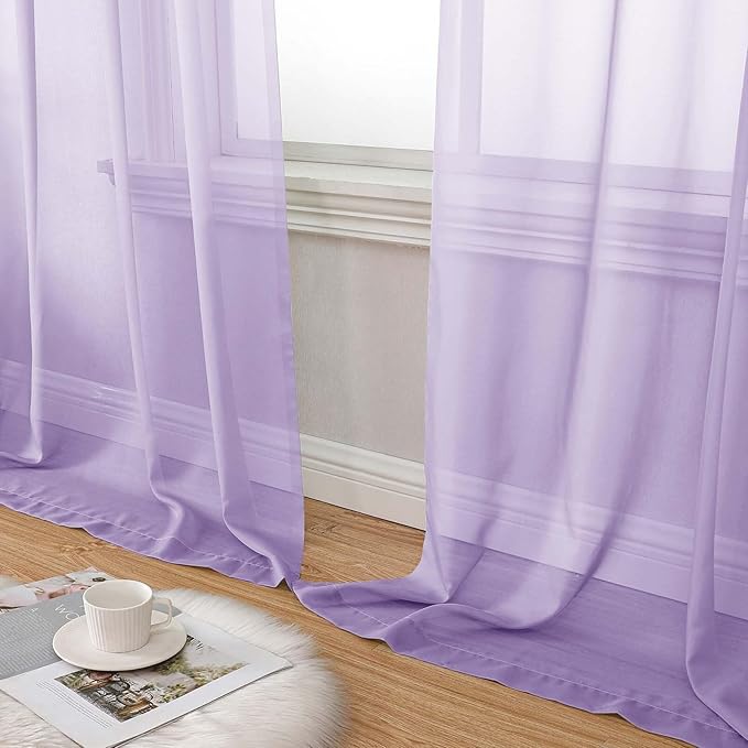 Lavender Sheer Curtains for Bedroom Living Room 96 Inches Long 2 Panels, Modern Airy Soft Lightweight Rod Pocket Light Filtering Sheer Curtains Drapes, Lavender, Each 42" Wx96 L Inch
