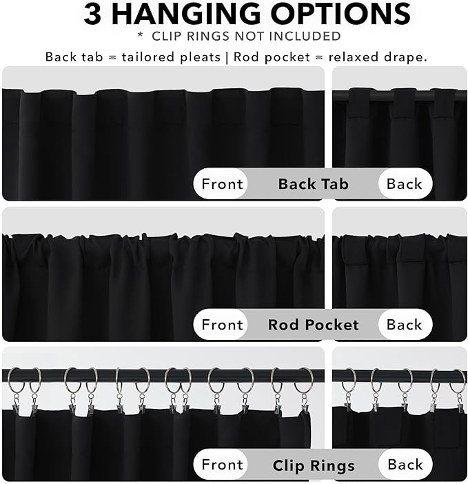 Deconovo Blackout Curtains, Thermal Insulated, W70 x L95 2 Panels, Back Tab, Machine Washable, Room-Darkening Drapes for Bedroom/Living Room Black