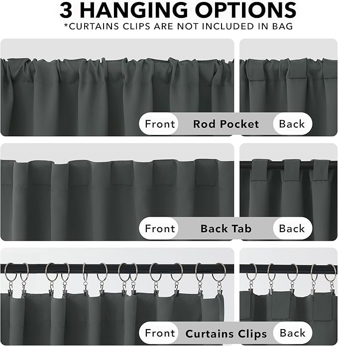 Deconovo Blackout Curtains, Thermal Insulated, W52 x L84 2 Panels, Back Tab, Machine Washable, Room-Darkening Drapes for Bedroom/Living Room Dark Grey