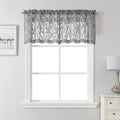Lecloud Leia Charcoal Grey Sheer Valances for Windows 18 Inch Length 2 Pcs, Dual Rod Pocket Small Voile Kitchen Curtains, Jacquard Leaf Textured Cafe Curtains for Bathroom, Each Panel 28" W x 18" L