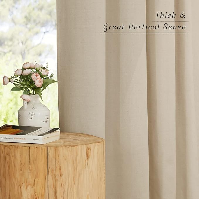 NICETOWN Linen Angora Curtains for Living Room, Grommet Privacy Assured Semi Sheer with Light Filtering Thick Flax Linen Drapes for Bedroom Porch/Patio, W55 x L108, 2 Panels
