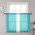 Cafe Curtains 36 Inch Length Tier 2 Pieces, Modern Soft Airy Sheer Kitchen Short Curtains for Small Window, Rod Pocket Small Curtain for Bathroom Basement, Turquoise, Each, 42" Wx36 L Inches