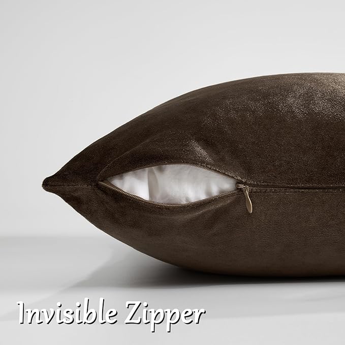 GIGIZAZA Brown Velvet Pillow Covers 22x22,Square Solid Throw Pillow Covers Decorative Modern Pillows Big Vintage Cases for Couch Pack of 2