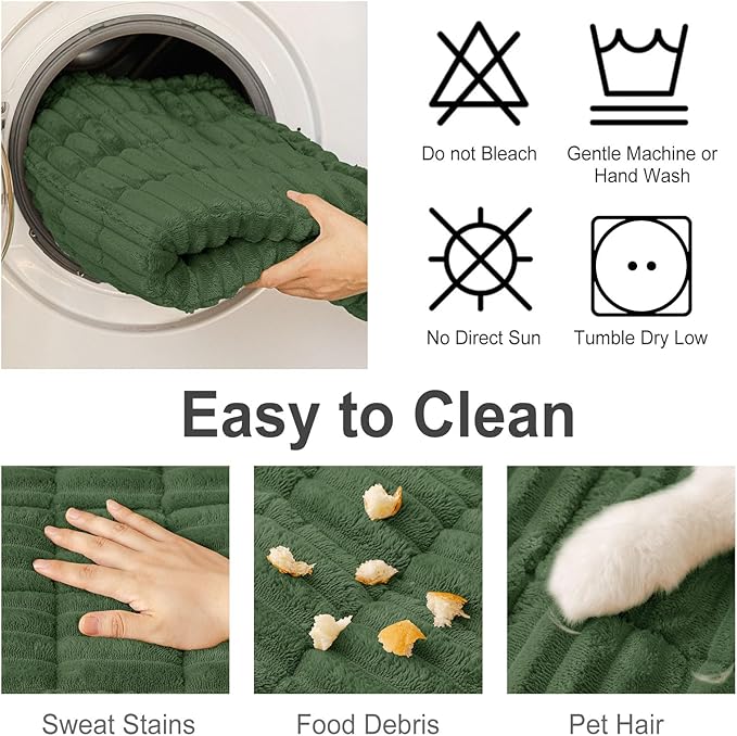 hyha Couch Covers for Dogs Washable, Non Slip Plush Dog Sofa Protectors, Fuzzy Pet Couch Covers for 3 Cushion Sofa Pet Friendly (Dark Green, 27.6" x 27.6")