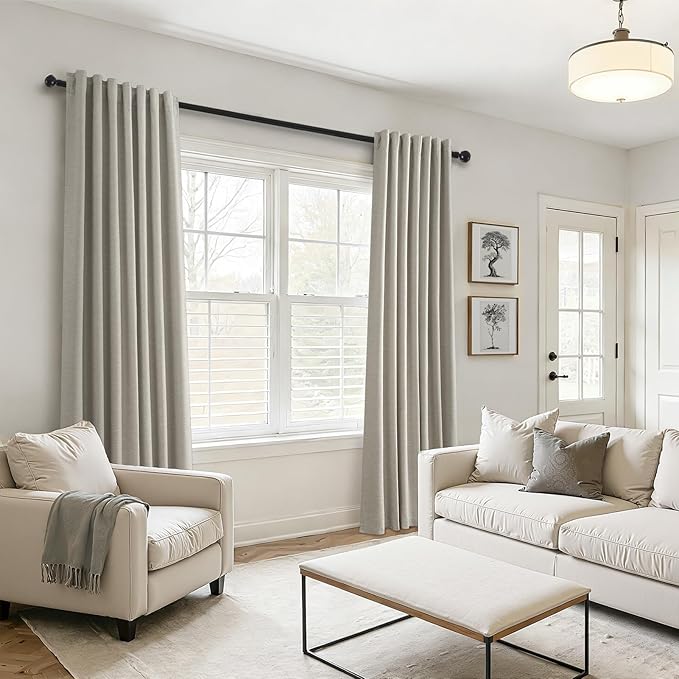 Topfinel 90 Inches Linen Curtains 100% Blackout Curtain for Bedroom Livingroom Vintage Farmhouse Linen Textured Thermal Room Darkening Drapes 2 Panels with Back Tab Rod Pocket Pinch Pleated Flax Grey
