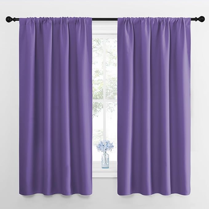 NICETOWN Blackout Curtains for Bedroom, Blackout Curtain Panels, Lilac Purple, 1 Pair, 42 by 45-inch, Window Treatment Energy Saving Thermal Insulated Solid Rod Pocket Blackout Drapes/Draperies