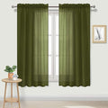 DWCN Olive Green Sheer Curtains Semi Transparent Voile Rod Pocket Curtains for Bedroom and Living Room, 52 x 63 inches Long, Set of 2 Panels