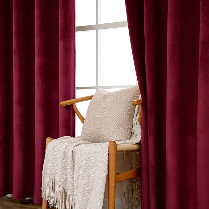 MIULEE Christmas Burgundy Velvet Curtains Solid Soft Red Blackout Curtain Grommet Top Thermal Soundproof Room Darkening Curtains/Drapes/Panels for Living Room Bedroom 52 x 72 Inch 2 Panels