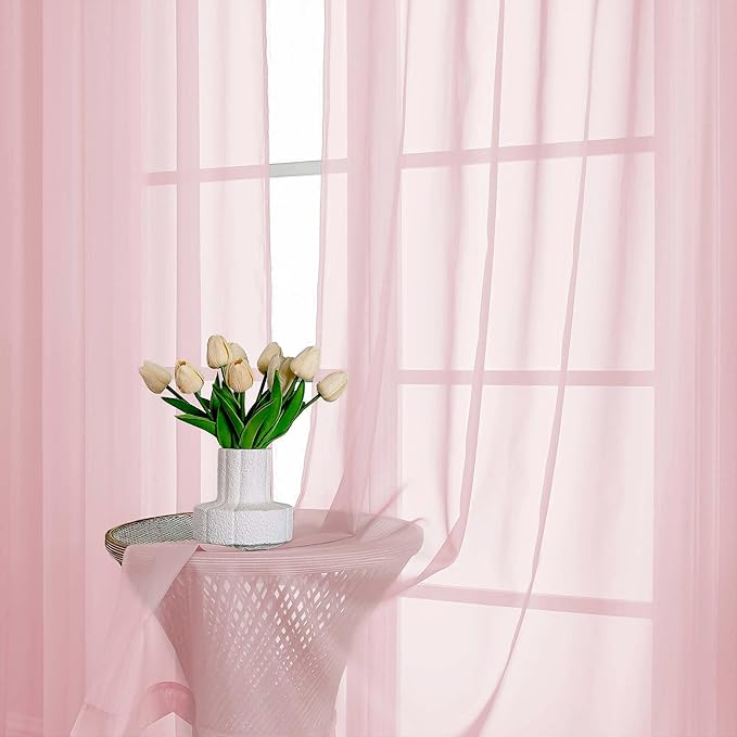 OVZME Blush Pink Sheer Curtains 72 Inches Long 2 Panels Set, Light Filtering Sheer Curtains for Living Room Bedroom 59 Inch Extra Wide, Modern Voile Filmy Rod Pocket Window Drapes, 59Wx72L Inches
