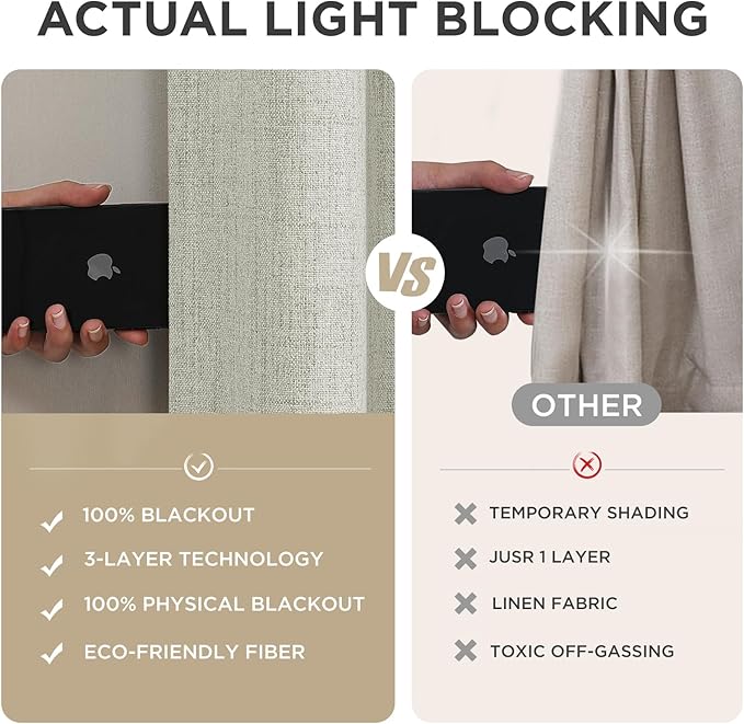 Joydeco Linen Blackout Curtains for Bedroom - 100% Light Blocking 1 Panels, Light Beige Drapes 100" W x 84" L, Thermal Insulated Room Darkening Curtains for Living Room, Rod Pocket & Back Tabs