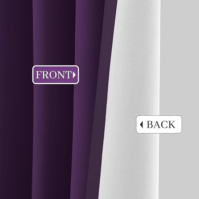 Yakamok Room Darkening 100% Blackout Curtains Grommet Window Treatments with 2 Thick Layers-Purple Thermal Insulated Drapes Set of 2 Panels for Bedroom Living Room 38 Inches by 84 Inches Length