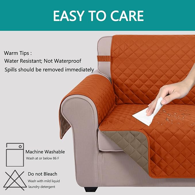U-NICE HOME Large Sofa Cover Reversible Couch Cover for Dogs with Elastic Straps Water Resistant Furniture Protector for Pets Couch Cover for 4 Cushion Couch (Oversized Sofa, Orange/Taupe)