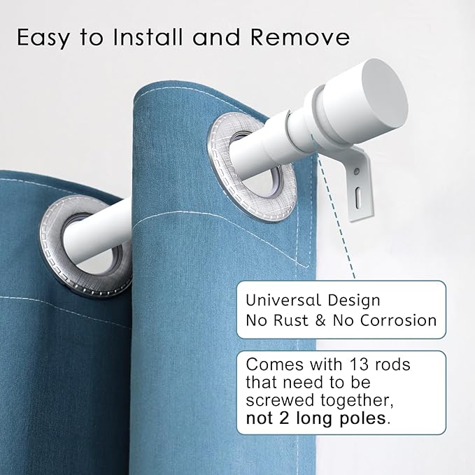 Byondeth Curtain Rods for Windows 16 to 200 Inches Adjustable Length 1 Inch Diameter Window Curtain Rod with Aluminium End Cap, White