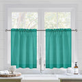 DWCN Teal Sheer Curtains for Kitchen Windows - Rod Pocket Semi Transparent Voile Tier Curtains for Bedroom, Living Room, Farmhouse, 36 x 36 inches Long, Set of 2 Panels