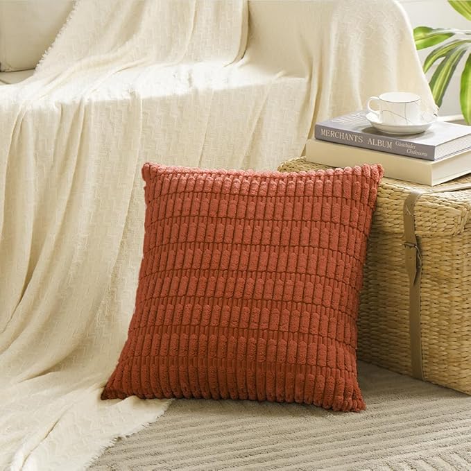 Fancy Homi 4 Packs Boho Burnt Orange Fall Decorative Throw Pillow Covers 16x16 Inch for Couch Bed Sofa, Rustic Modern Farmhouse Home Decor, Soft Plush Corduroy Cute Square Cushion Case 40x40 cm