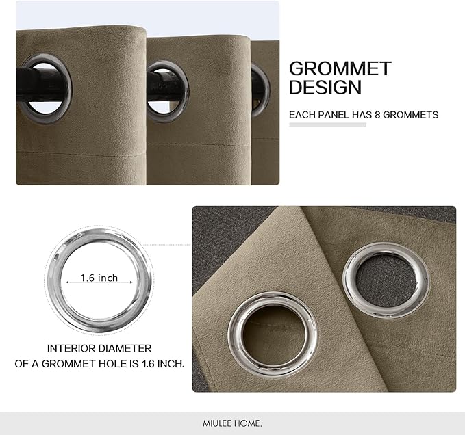 MIULEE Velvet Curtains Taupe Elegant Grommet Thermal Insulated Soundproof Room Darkening Curtains/Drapes for Classical Living Room Bedroom Decor 52 x 96 Inch Set of 2